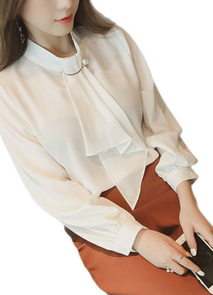Korean Style Chiffon Lantern Sleeve Long-Sleeve Pullover Blouse Shirt