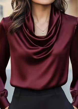 Fashionable Elegant Solid Drape Neck Long Sleeve Shirt for Women