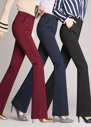 Elegant Women's Plus Size High-Waist Loose Flared Work Trousers