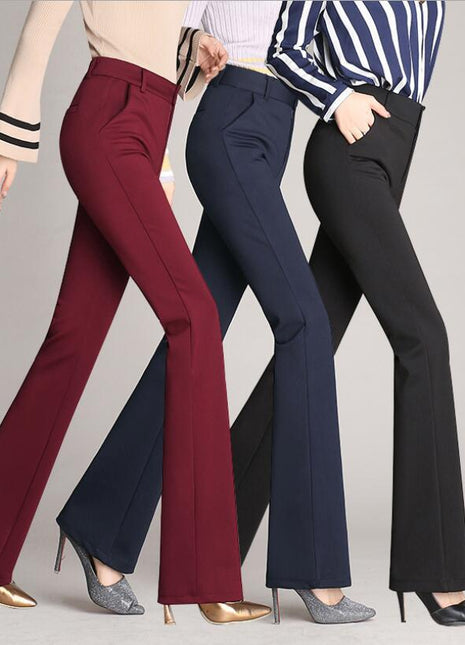 Elegant Women's Plus Size High-Waist Loose Flared Work Trousers