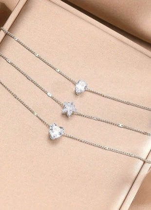Elegant European Style Layered Necklace with Heart Star Pendants for Women