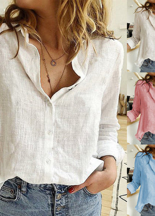 Women's Relaxed Fit Linen Blend Long-Sleeve Shirt - European Leisure Style