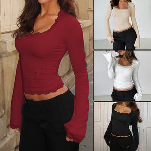 Sexy Long-Sleeve Lace Dress European Style Demi-Season Fashion Women's Apparel