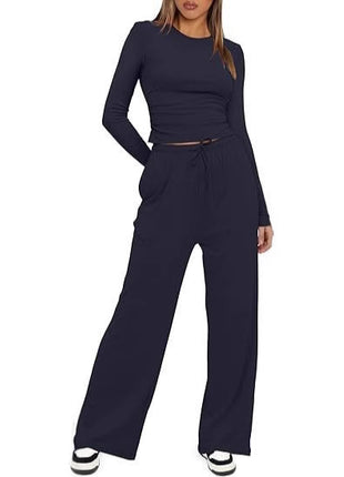 Women's Casual Polyester Long-Sleeve T-Shirt & Pants Set European Style