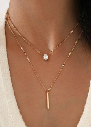 Fashionable European Style Double Layer Tassel Waterdrop Pendant Necklace Set