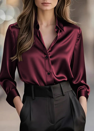 Chic Women's Long-Sleeve Button-Down Polyester Blouse for Business & Leisure