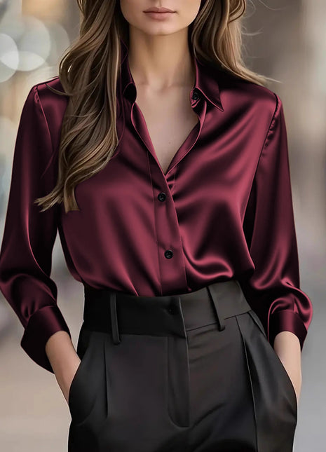 Chic Women's Long-Sleeve Button-Down Polyester Blouse for Business & Leisure