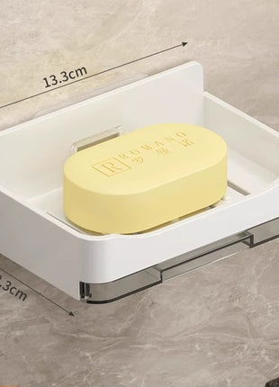 No-Drill Wall-Mounted Soap Dish with Drain Tray for Bathroom Storage