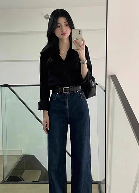 Elegant French Style Black Long-Sleeve Shirt for Women - Chic Commuter Sun Protection Top