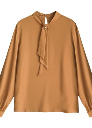 Chic Solid Chiffon Blouse with Lantern Sleeves - Elegant Pullover Top