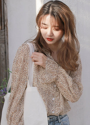 Chic Floral Chiffon Long-Sleeve Blouse - Elegant Autumn City Style Shirt