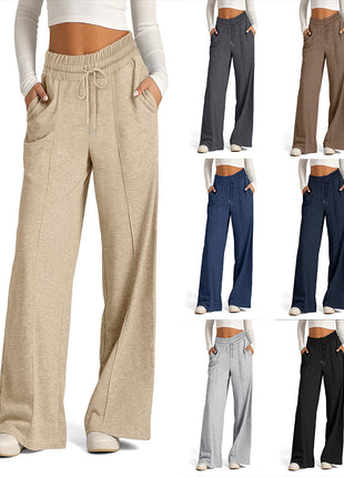 Women's Loose Fit Wide-Leg Casual Trousers with Drawstring Waist
