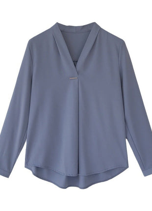 Elegant Autumn Shiffon Long-Sleeve V-Neck Blouse Top for Women