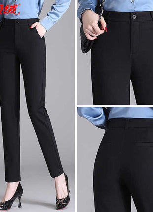 Women's High-Waist Slim Straight Leg Business Casual Trousers with Belt