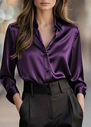 Chic Women's Long-Sleeve Button-Down Polyester Blouse for Business & Leisure