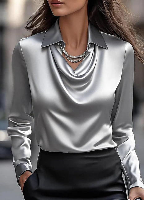 Elegant Women's Printed Loose Fit Short Sleeve Blouse with Lapel Collar