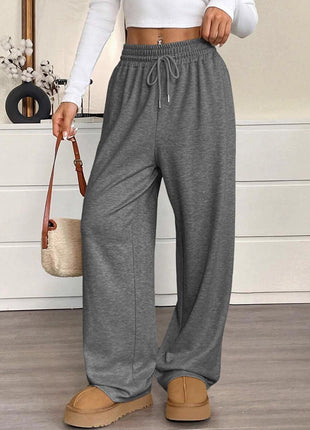Women's Demi-Season Loose Fit Wide Leg Trousers with Pockets - European Style