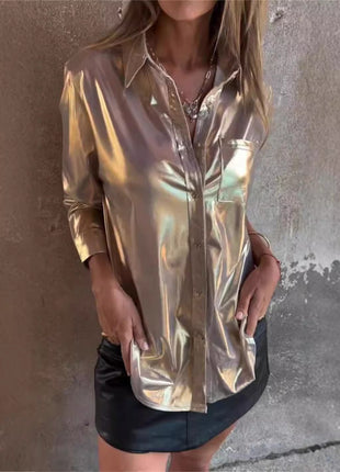Chic Velvet Long-Sleeve Lapel Cardigan Shirt for Women - European Urban Style