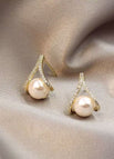 Gold pearl and diamond stud earrings