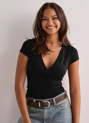 Trendy Women's Summer Slim Fit V-Neck T-Shirt Top European Style