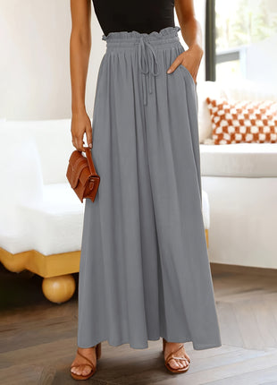 Plus Size Loose Fit Flared Trousers, European Style Elastic Waist Leisure Pants