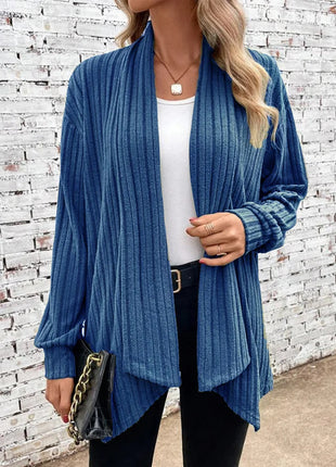 Women's Versatile Solid Ribbed Knit Long-Sleeve Open Front Cardigan Sweater