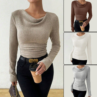 Elegant European Style Bell Sleeve Knitted Pullover Top for Women Autumn