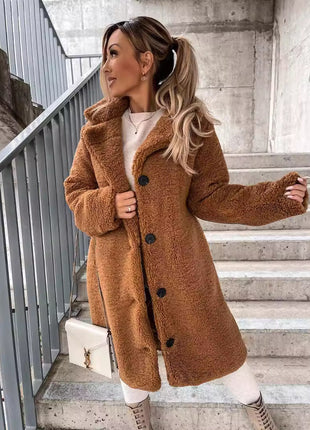 Luxurious Velvet Faux Fur Long-Sleeve Lapel Jacket, European Winter Style for Women