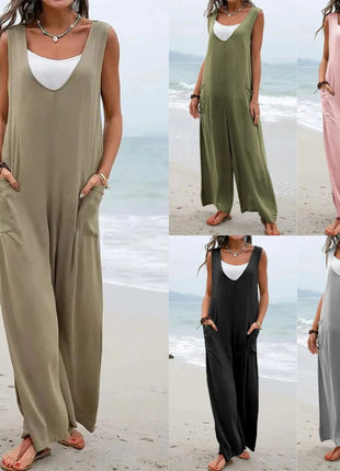 Women's Chic Sleeveless Jumpsuit, European Summer Style, Comfortable Casual Overall