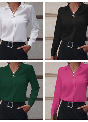 Versatile European Style Women's Long Sleeve Mid-Length Plus Size Blouse