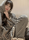 Black and white striped hooded