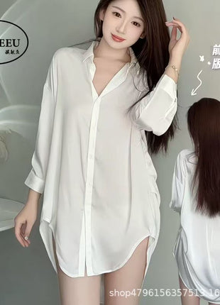 Elegant Silk Blend Loose Fit Women's Cardigan Shirt - Perfect Summer Style