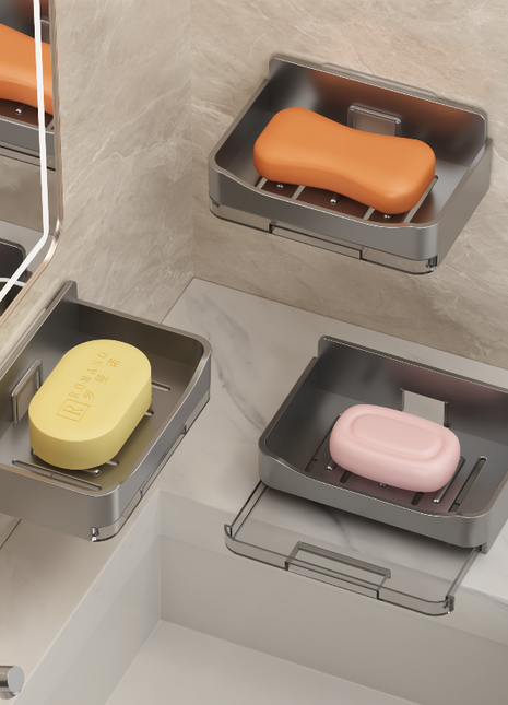 No-Drill Wall-Mounted Soap Dish with Drain Tray for Bathroom Storage