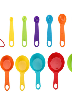 Vibrant Rainbow Plastic Measuring Spoons & Cups Set - 12 Piece Baking Kit