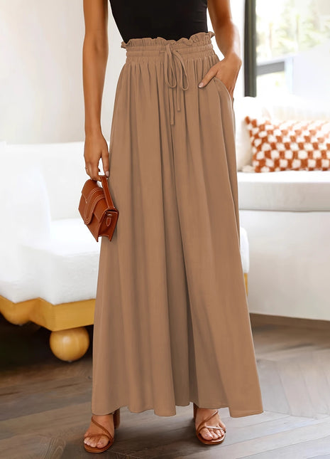 Plus Size Loose Fit Flared Trousers, European Style Elastic Waist Leisure Pants
