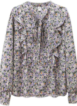 Spring Fashionable Chiffon Long-Sleeve Bow Blouse, Korean Western Style
