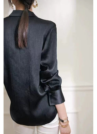 Elegant Women's Loose Fit Long-Sleeve Polyester Lapel Collar Single-Breasted Blouse
