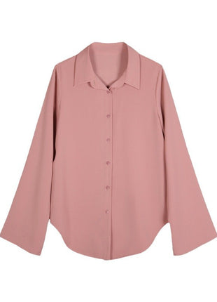 Elegant Chiffon Loose Fit Long Sleeve Cardigan Blouse with Flare Sleeves