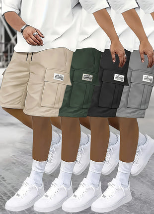 2-Piece Shorts Set European and American Casual Cargo Pants Plus Size Multi-Pocket Knee-Length Shorts Men's High-Waisted Straight-Leg Pants