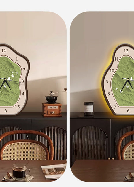 Vintage wooden style entryway cabinet, desktop clock, creative no-drill 1pc Vintage Modern Minimalist Green Wall Clock - Silent Non-Ticking Large Face with Black Hands