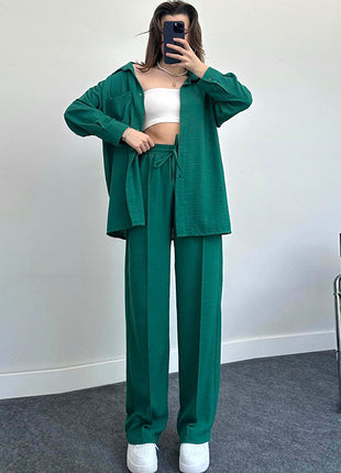 Chic Women's Oversize Long-Sleeve Shirt & Trousers Set - European Autumn Style