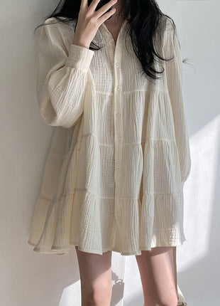 Chic Korean Style Loose Fit Doll Dress with Elegant Puff Sleeves