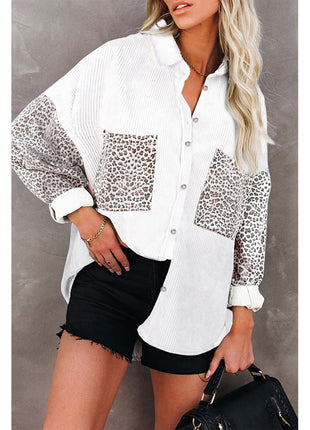 Chic Women's Leopard Print Demi-Season Shirt Jacket Loose Casual Lapel Top