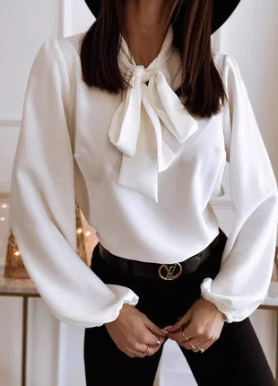 Chic Plus Size V-Neck Long-Sleeve Blouse - European Style 2022 Fashion Shirt