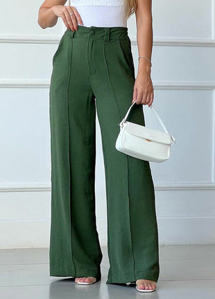 Effortless Women's Lightweight Pleated Wide-Leg Trousers with Elastic Waist