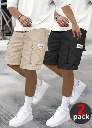 2-Piece Shorts Set European and American Casual Cargo Pants Plus Size Multi-Pocket Knee-Length Shorts Men's High-Waisted Straight-Leg Pants