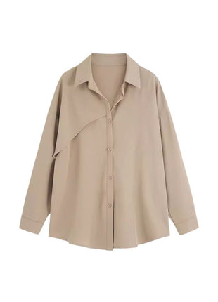 Chic French Style Loose Fit Polyester Shirt Blouse, Casual Long Sleeve Top