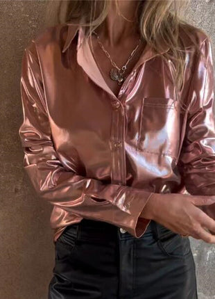Chic Velvet Long-Sleeve Lapel Cardigan Shirt for Women - European Urban Style