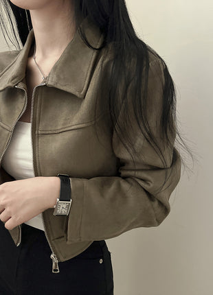 Chic Korean French Retro Velvet Zipper Jacket - Slim Fit Short Style