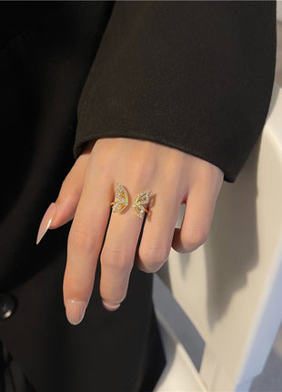 Korean Advanced Temperament Fairy Bow Gold Adjustable Index Finger Ring